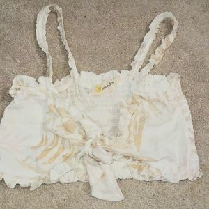 Tank top,Ocean Drive, Size Medium, Color white with light beige palm tree print.